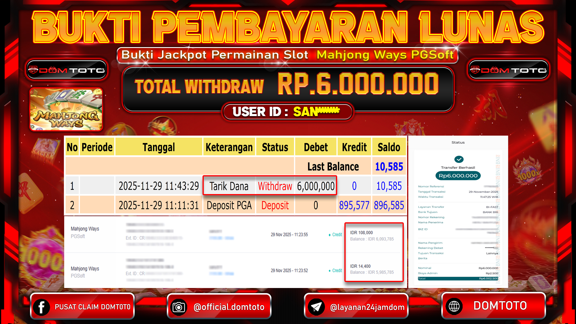 JACKPOT  SLOT Mahjong Ways PGSoft 29 NOVEMBER 2025
